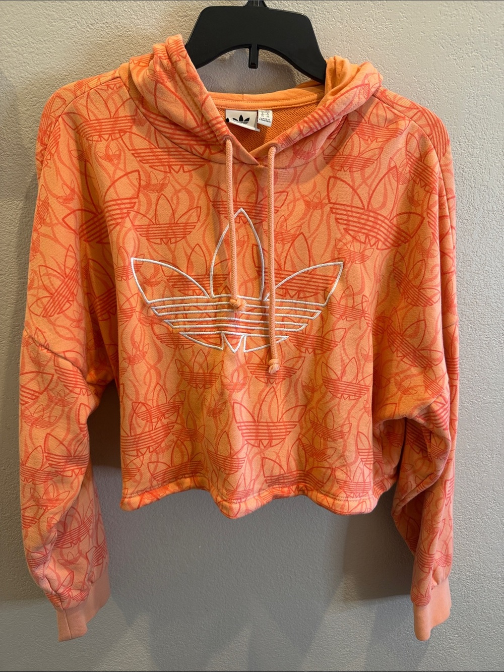 Adidas Coral & Peach Cropped Trefoil Hoodie